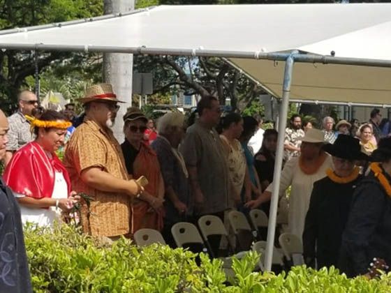 HRH Prince Darrick with his family sitting in VIP tent with the Kaahamnu Society, the Royal Order of Kamehameha and the Governor and his wife.